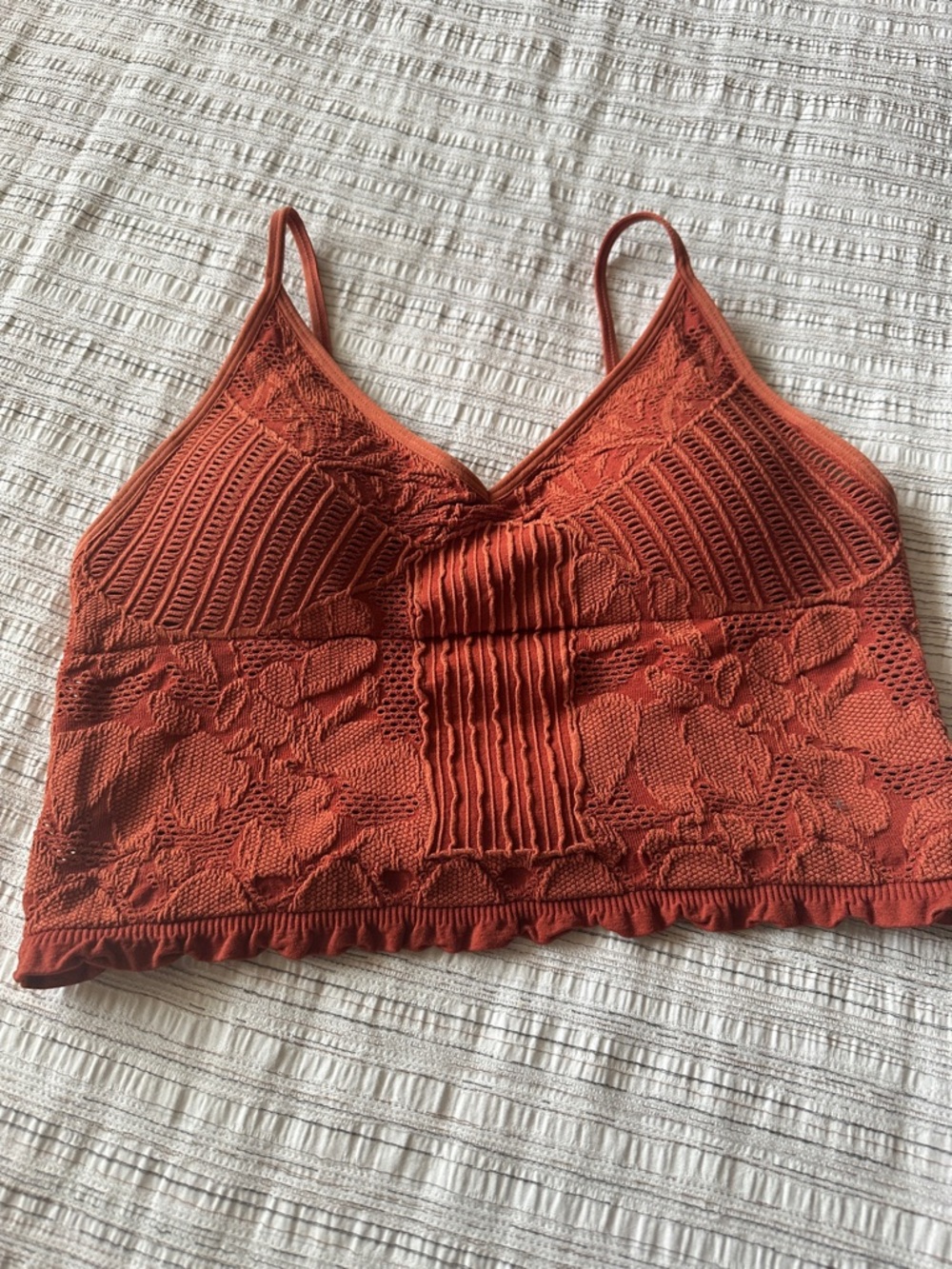 Textured Lace Knit Bralette Cami in Rust